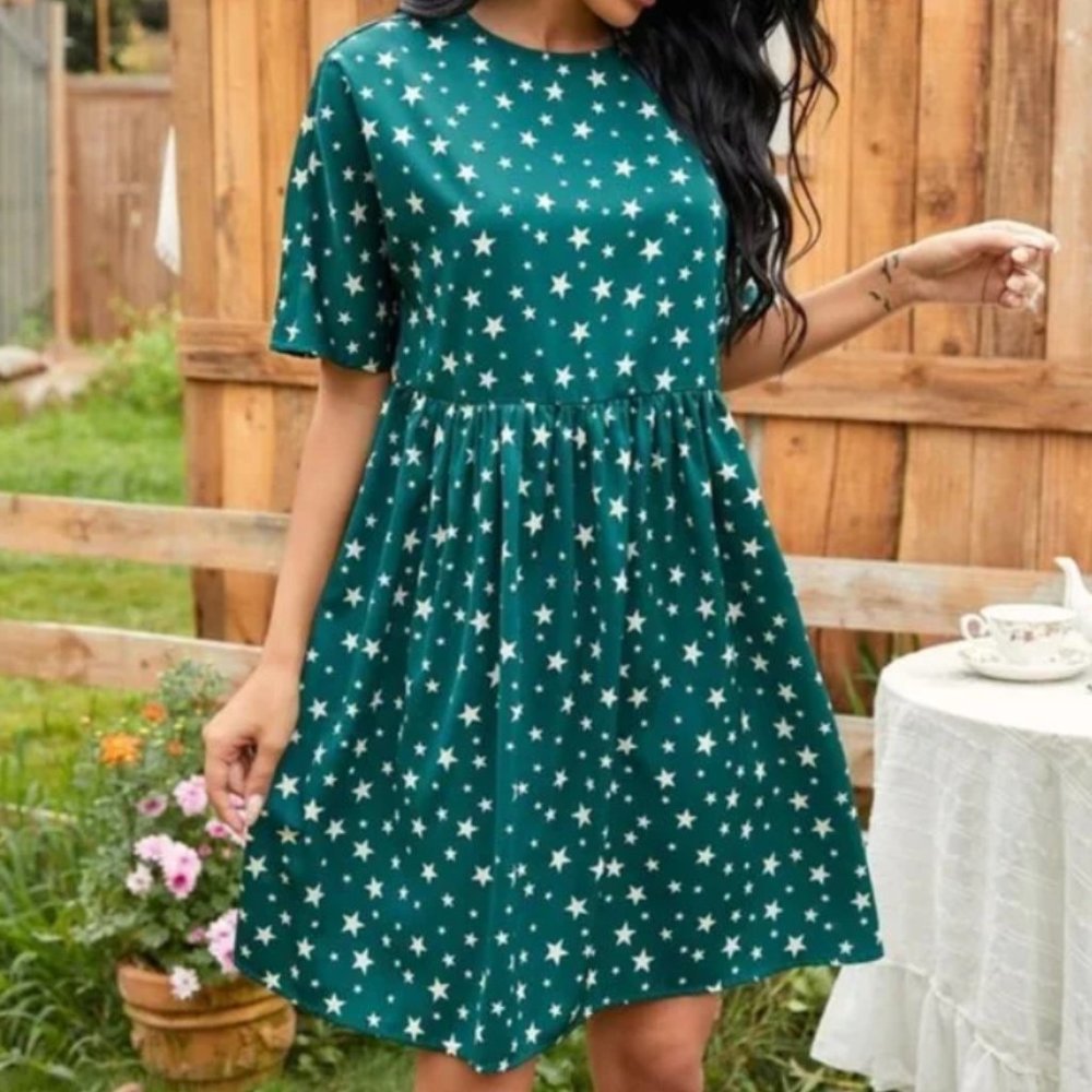 Allover Star Print Smock Dress